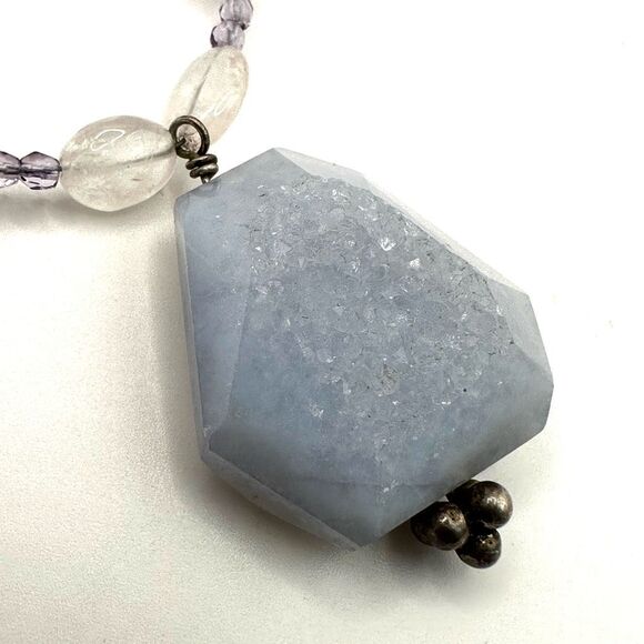 Rose Quartz blue lace agate sterling  silver pendant necklace - Picture 7 of 12